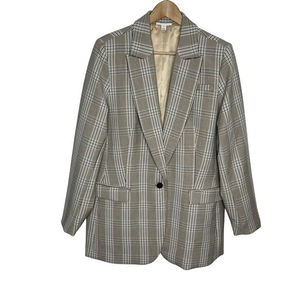 On 34th Women Single Button Front Blazer 14 Beige Plaid Academia Casual Workwear - Picture 3 of 12